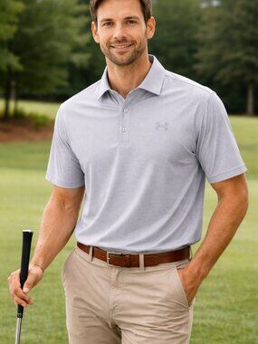 Under Armor Lightweight Mens Golf Polo Gray/White Print Preppy "SL" Logo XL